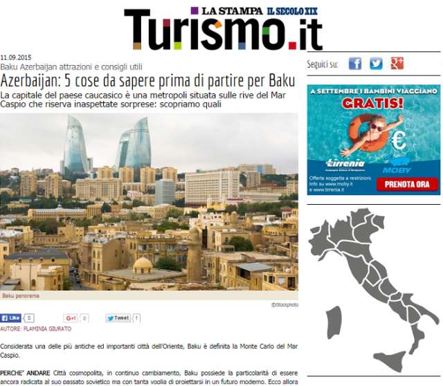 Italian website publishes article on Baku